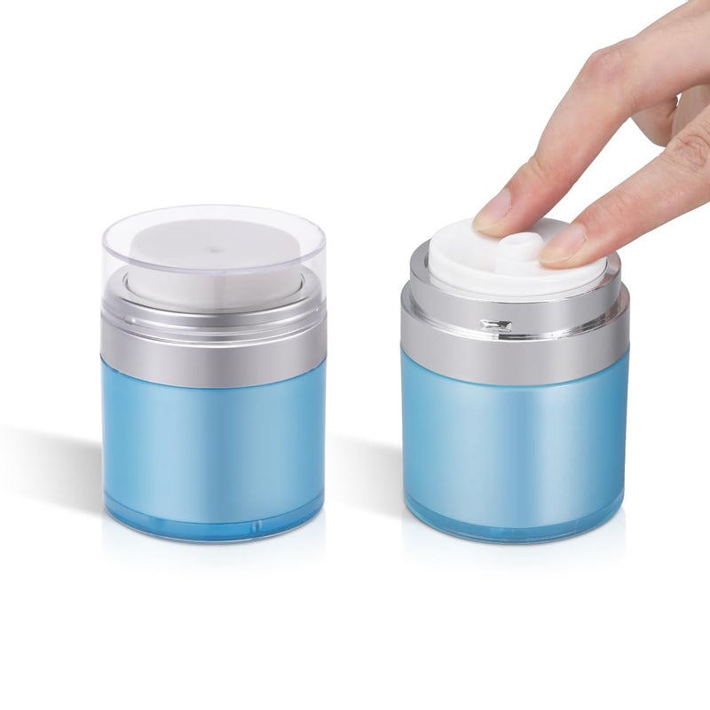 ASEVAT 2 Pack Airless Pump Jar, Travel Vacuum Pump Bottle Dispenser Pump Moisturizer Container Drunk Elephant Container for Lotions and Creams Moisturizer (1 oz - 2 pcs, Blue) - Image 1